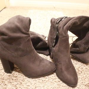 Thigh High Tie Up Charcoal Boots